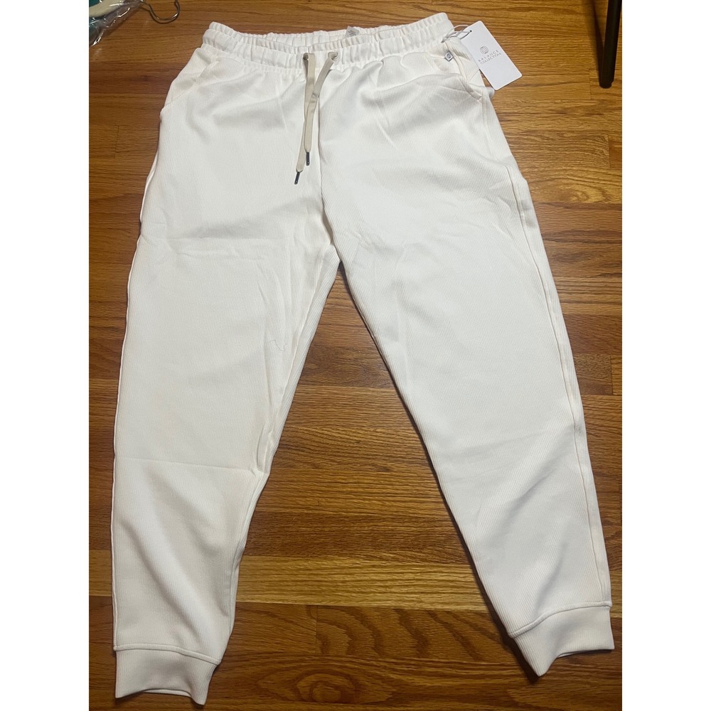 BALANCE COLLECTION by Marika Ribbed Jogger Pants Cream Drawstring Waist  NEW